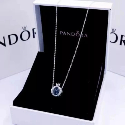 New AuthenticPANDORA925Blue Sparkling Crown necklace (with gift box) 45CM