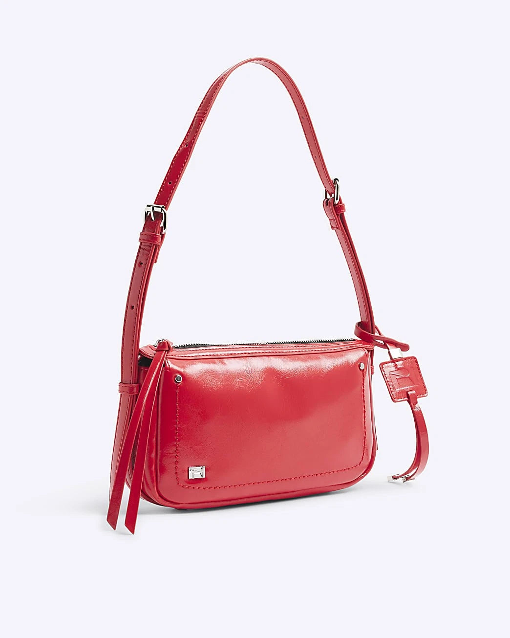 River Island Womens Shoulder Bag Red Side Straps faux Leather Adjustable Strap