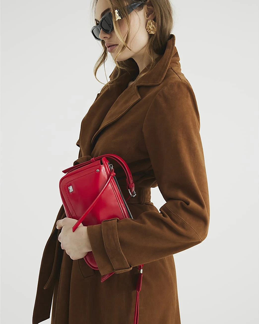 River Island Womens Shoulder Bag Red Side Straps faux Leather Adjustable Strap
