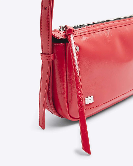 River Island Womens Shoulder Bag Red Side Straps faux Leather Adjustable Strap